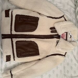 Levi's Cream Sherpa Jacket with Brown Trim